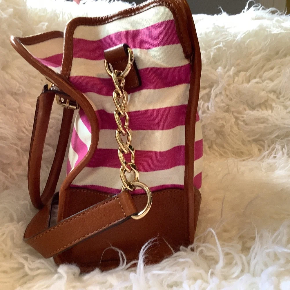 MICHAEL Michael KORS Fusia/pink and White Striped Canvas leather Hamilton Large - Picture 14 of 15